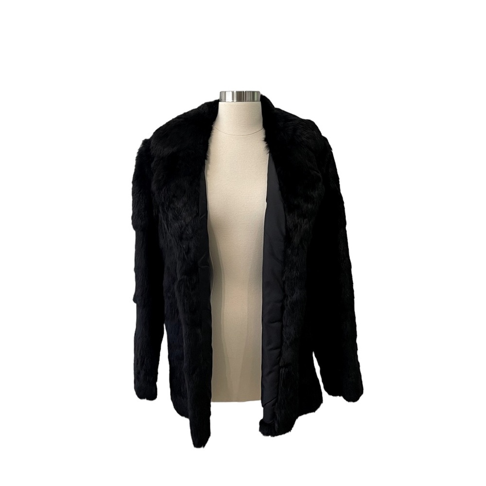 100% Real Rabbit Fur Coat Black in Color Size Medium / Large